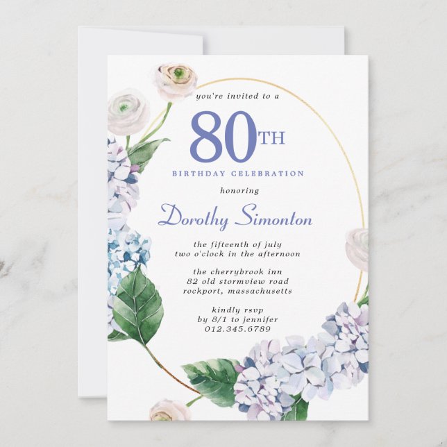 Invitation Hydrangea Rose 80e anniversaire (Devant)