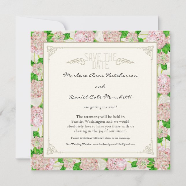 Invitation Hydrangea Rose Dentelle Floral Élégant Mariages Fo (Devant)