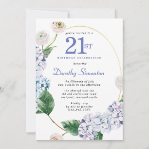 Invitation Hydrangea Rose fête du 21ème anniversaire