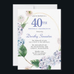 Invitation Hydrangea Rose fête du 40e anniversaire<br><div class="desc">Des fleurs d'hydrangée bleue et des fleurs roses rousses ornent un cadre ovale doré. Une botanique moderne ouverte et aérée.</div>