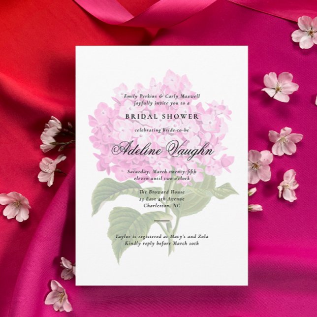 Invitation Hydrangea Rose Grandmillennial Baby Shower Bridaux (Antique Pink Hydrangea graphic white bridal shower invitation with traditional and elegant text)