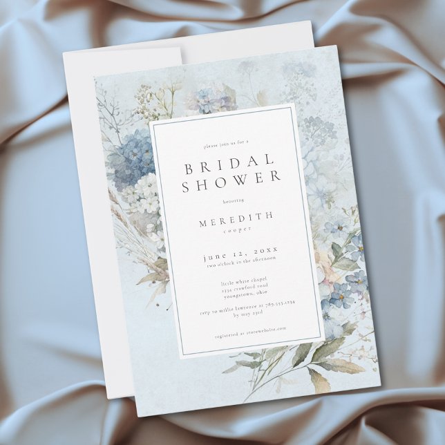 Invitation Hydrangea Rustique Bleu Blanc Fleur Mariage (Rustic Hydrangea Blue White Floral Bridal Shower Invitation)