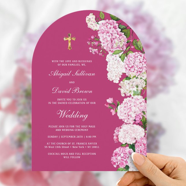 Invitation Hydrangea sur Arche Rose Mariage Religieux (Créateur téléchargé)