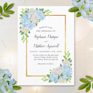 Invitation Hydrangea White Rose or Mariage d'aquarelle