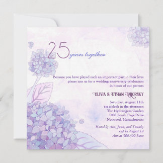 Invitation Hydrangeas 25e anniversaire de mariage argenté