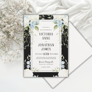 Invitation Hydrangeas Blanches Élégantes Mariage Floral Noir
