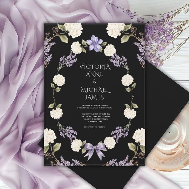 Invitation Hydrangeas Blanches Fleurs Violettes Élégantes (Créateur téléchargé)