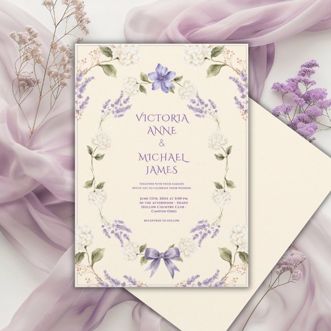 Invitation Hydrangeas Blanches Floral Élégant Violet (Créateur téléchargé)