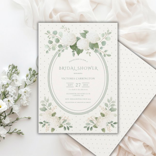 Invitation Hydrangeas Blanches Floral Vintage Vert Mariage (Créateur téléchargé)