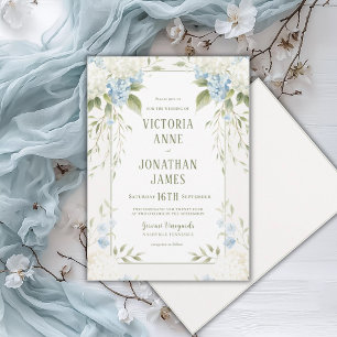 Invitation Hydrangeas Blancs Élégants Mariage Floral Bleu