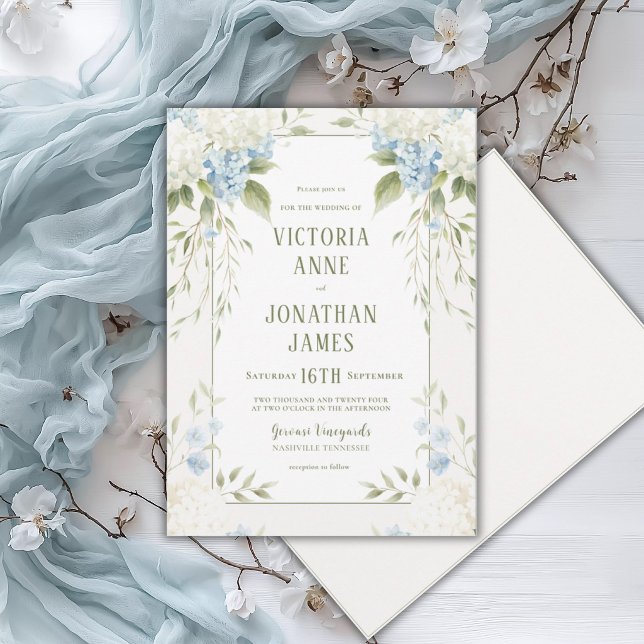 Invitation Hydrangeas Blancs Élégants Mariage Floral Bleu (Créateur téléchargé)