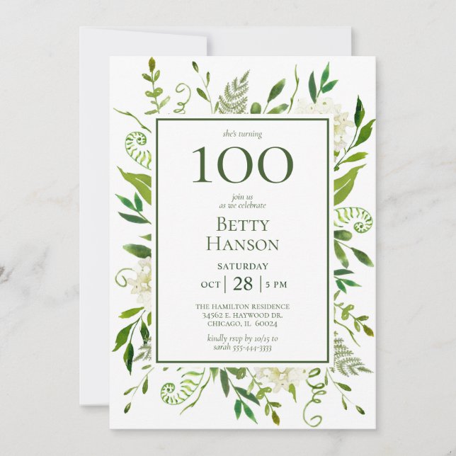 Invitation Hydrangeas blancs pour 100e anniversaire (Devant)