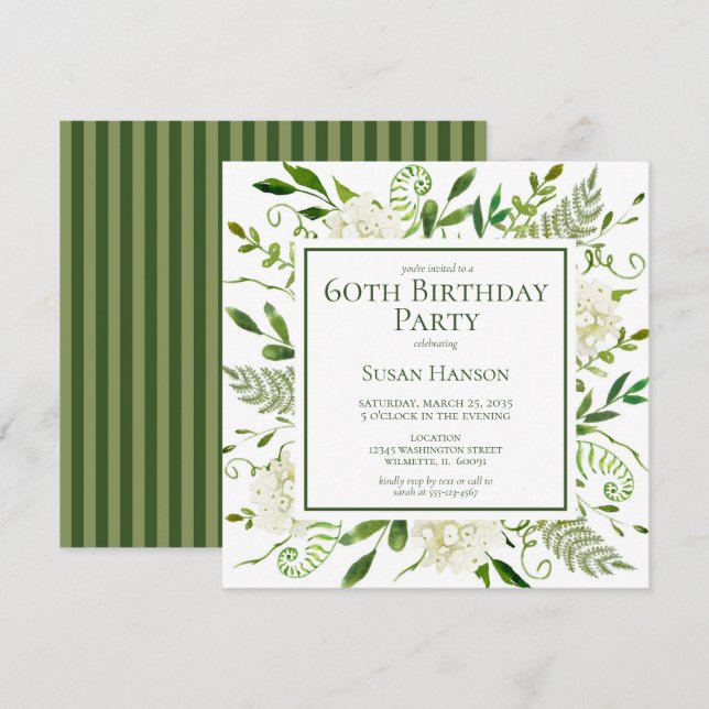 Invitation Hydrangeas blancs pour 60e anniversaire (Devant / Derrière)