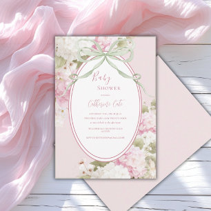 Invitation Hydrangeas Blancs Roses Fête de Naissance Vert de