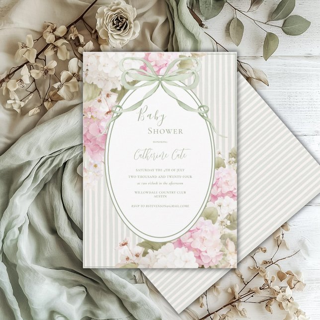 Invitation Hydrangeas Blancs Roses Fête de Naissance Vert de  (Créateur téléchargé)
