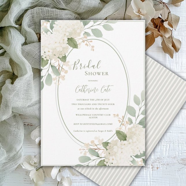 Invitation Hydrangeas Blancs Vert Sauge Mariage Vintage (Créateur téléchargé)