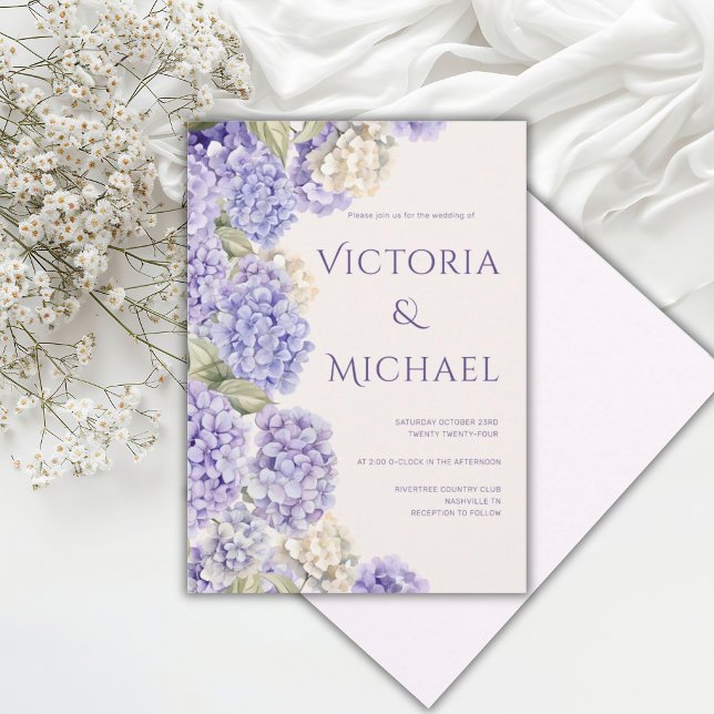 Invitation Hydrangeas Blancs Violets Mariage Élégant Moderne (Créateur téléchargé)