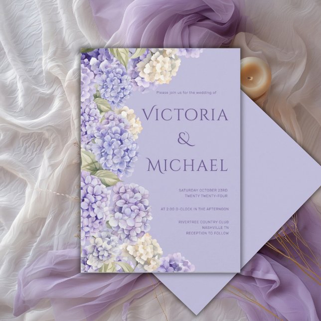 Invitation Hydrangeas Blancs Violets Mariage Élégant Moderne (Créateur téléchargé)