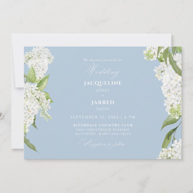 Invitation Hydrangeas Bleu Ciel Blanc Mariage II (Devant)