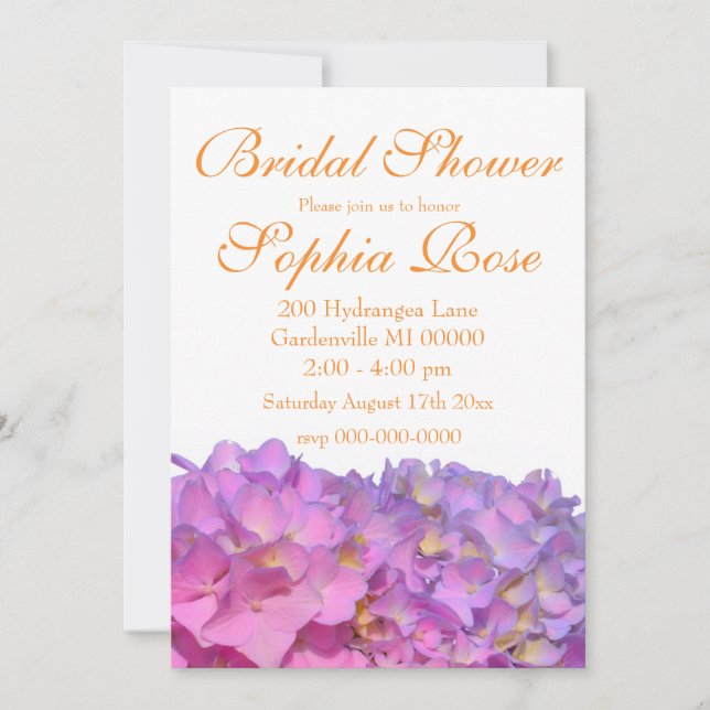 Invitation Hydrangeas Bleu Rose fleurs roses violettes élégan (Devant)
