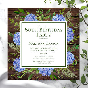 Invitation Hydrangeas Bleues pour les 80 ans - Aquarelle Flor