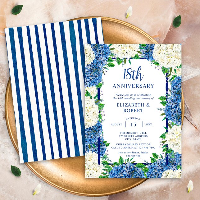 Invitation Hydrangeas Bleus Blancs Mariage Personnalisé Anniv (Créateur téléchargé)