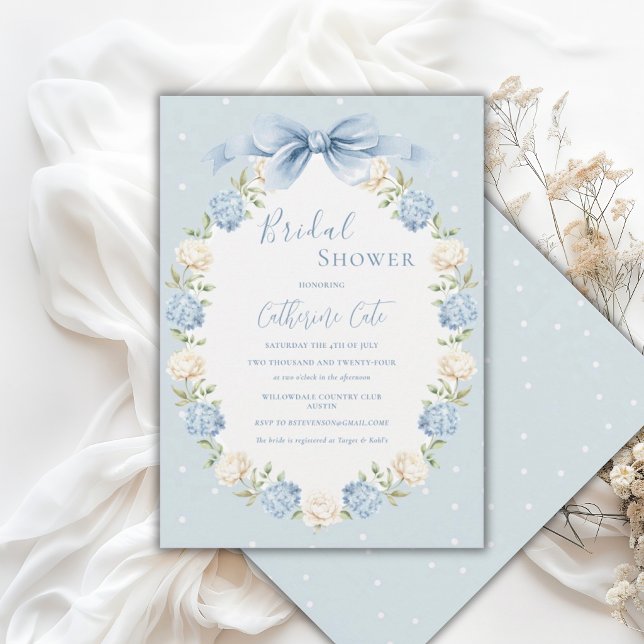 Invitation Hydrangeas Bleus Blancs Ruban Mariage Vintage (Créateur téléchargé)