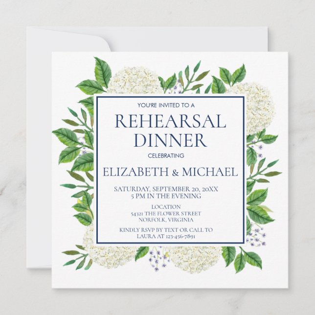 Invitation Hydrangeas Bleus Blancs Rustiques Aquarelle Répéti (Devant)