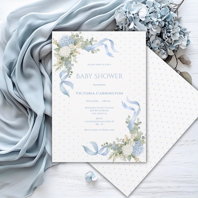 Invitation Hydrangeas Bleus Élégance Florale pour Baby Shower (Créateur téléchargé)