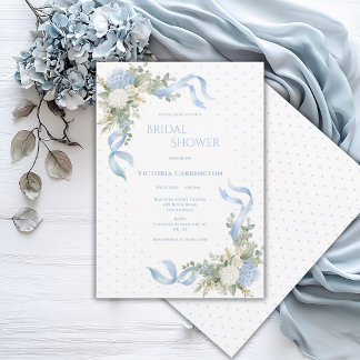 Invitation Hydrangeas Bleus Élégant Shower de Mariée Floral