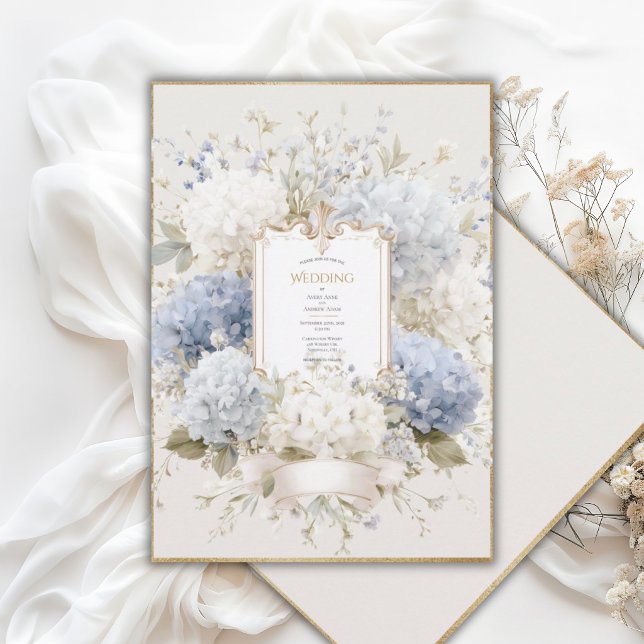 Invitation Hydrangeas Bleus Élégants Mariage Vintage (Créateur téléchargé)