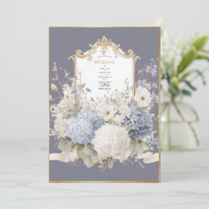Invitation Hydrangeas Bleus Élégants Mariage Vintage Pourpre