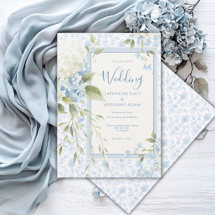 Invitation Hydrangeas Bleus et Blancs Mariage Élégant Vintage