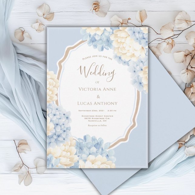 Invitation Hydrangeas Bleus et Blancs Mariage Vintage (Créateur téléchargé)