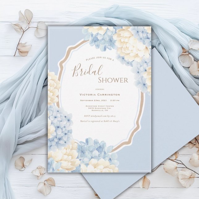 Invitation Hydrangeas Bleus et Blancs pour une Baby Shower Vi (Créateur téléchargé)
