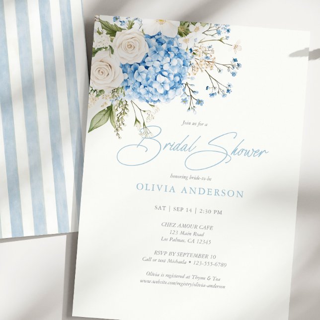 Invitation Hydrangeas Bleus Fête de Mariage Florale Aquarelle (Créateur téléchargé)