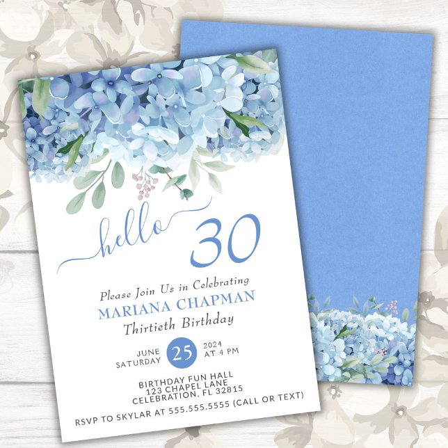 Invitation Hydrangeas Bleus Fleur Aquarelle 30ème Anniversair (Créateur téléchargé)
