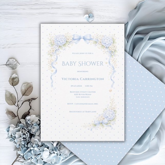 Invitation Hydrangeas Bleus Fleur Vintage Baby Shower (Créateur téléchargé)