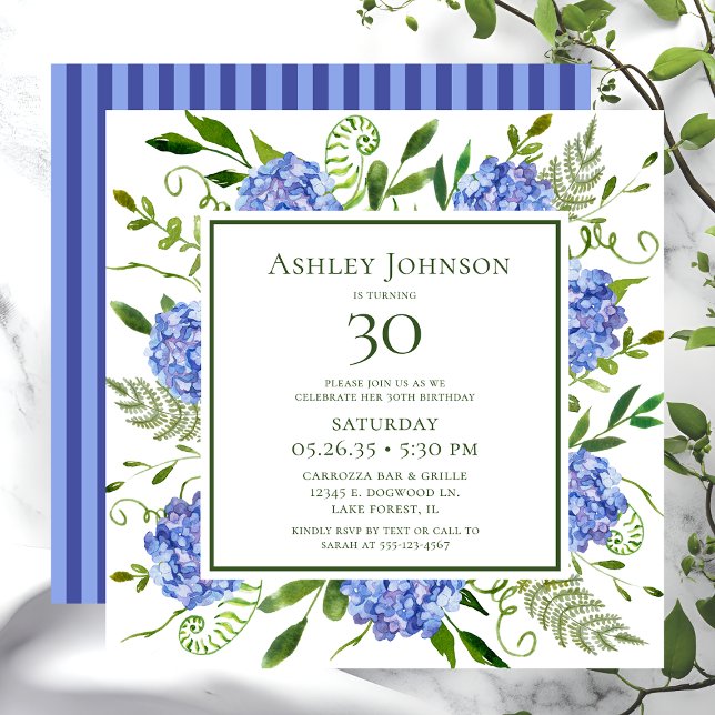 Invitation Hydrangeas bleus pour 30e anniversaire (Créateur téléchargé)
