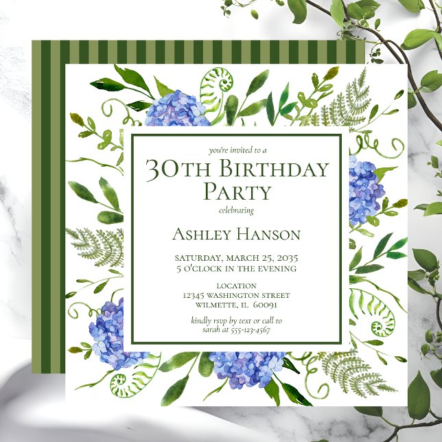 Invitation Hydrangeas bleus pour 30e anniversaire (Créateur téléchargé)