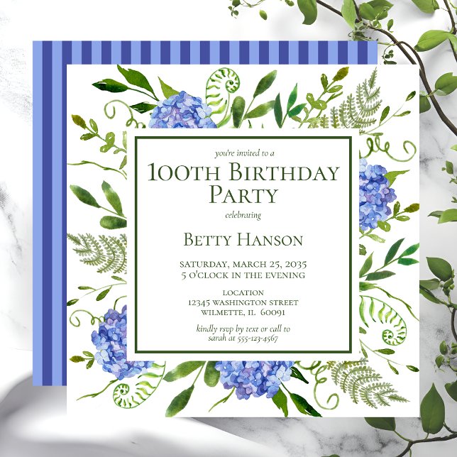 Invitation Hydrangeas bleus pour les 100 ans (Créateur téléchargé)
