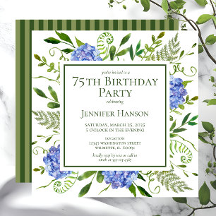 Invitation Hydrangeas Bleus pour les 75 ans