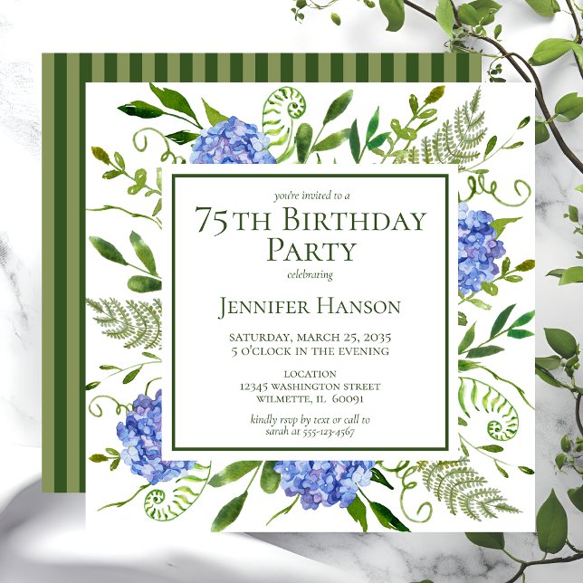 Invitation Hydrangeas Bleus pour les 75 ans (Créateur téléchargé)