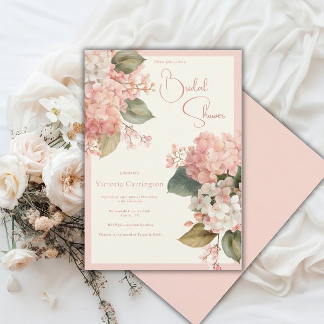 Invitation Hydrangeas Crème de Pêche Élégant Shower de Mariée (Créateur téléchargé)