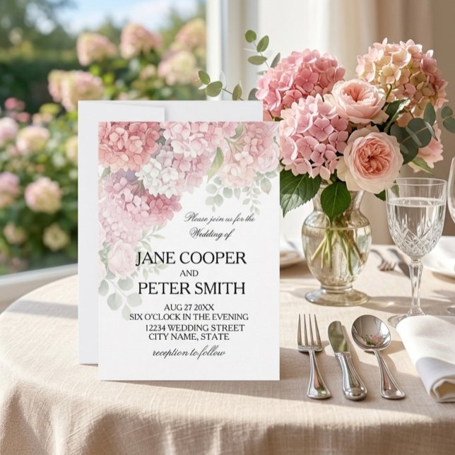 Invitation Hydrangeas et roses couleurs pastel (Créateur téléchargé)