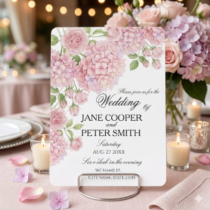 Invitation Hydrangeas et roses rose pastel Mariage budgétaire