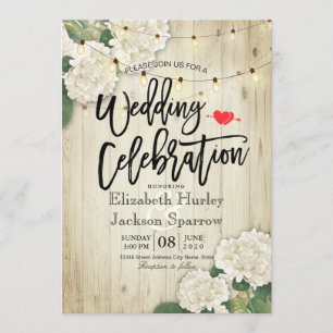 Invitation Hydrangeas Floral Rustic Bois String Mariage clair