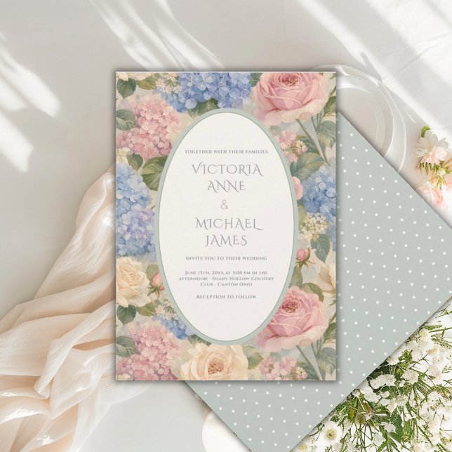 Invitation Hydrangeas Floral Vintage Vert Sauge Mariage (Créateur téléchargé)