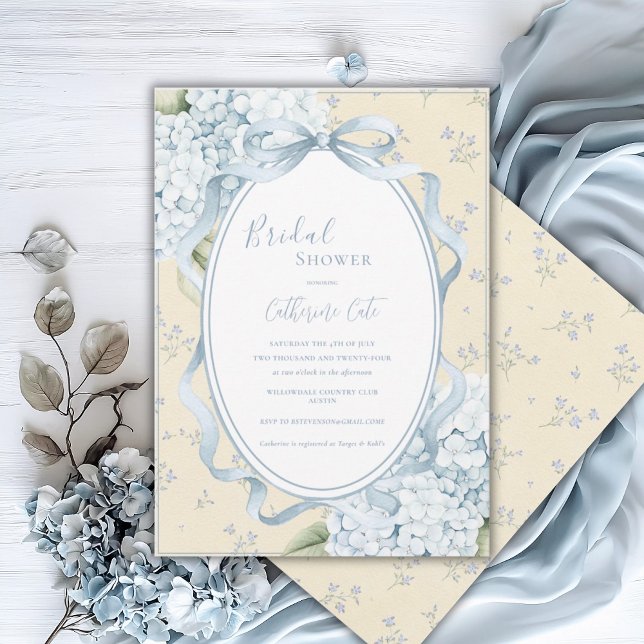 Invitation Hydrangeas Florales Bleues Mariage Jaune Fantaisis (Créateur téléchargé)