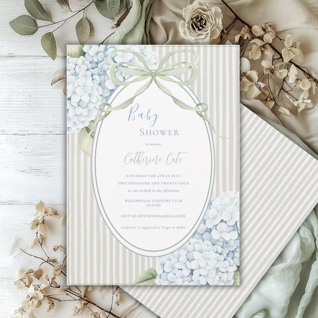 Invitation Hydrangeas Florales Bleus Filleul Fougue Vert Saug (Créateur téléchargé)